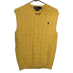 VTG Polo By Ralph Lauren Cable-knit V-Neck Sweater Vest Unisex SZ M Pima Cotton